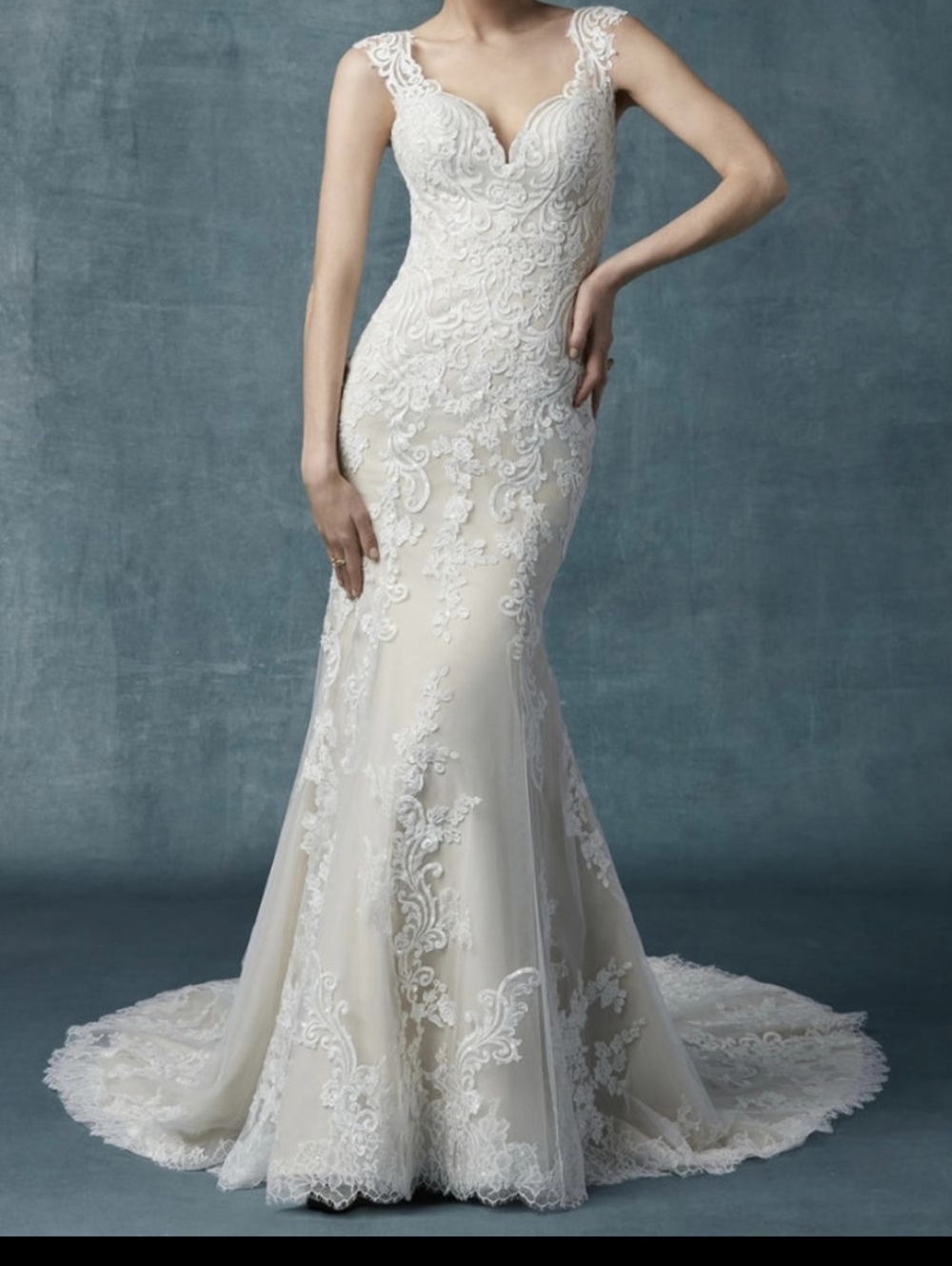 Maggie Sottero Couture-Brecklyn 9MS058 Antique Ivory Lace Mermaid Wedding Gown